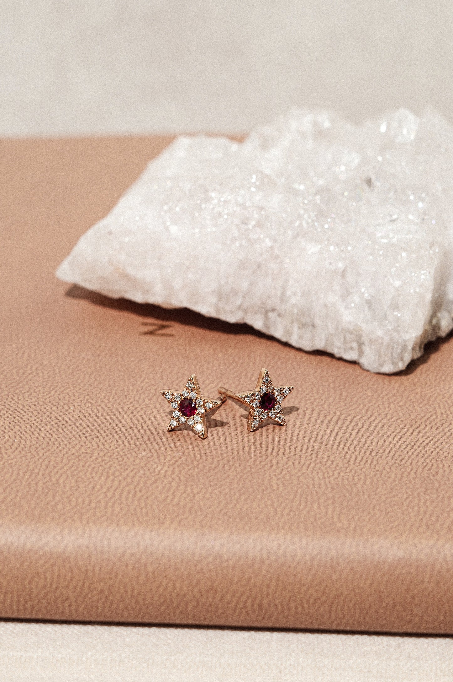 Star Ruby & Diamond Earrings - 18K Gold