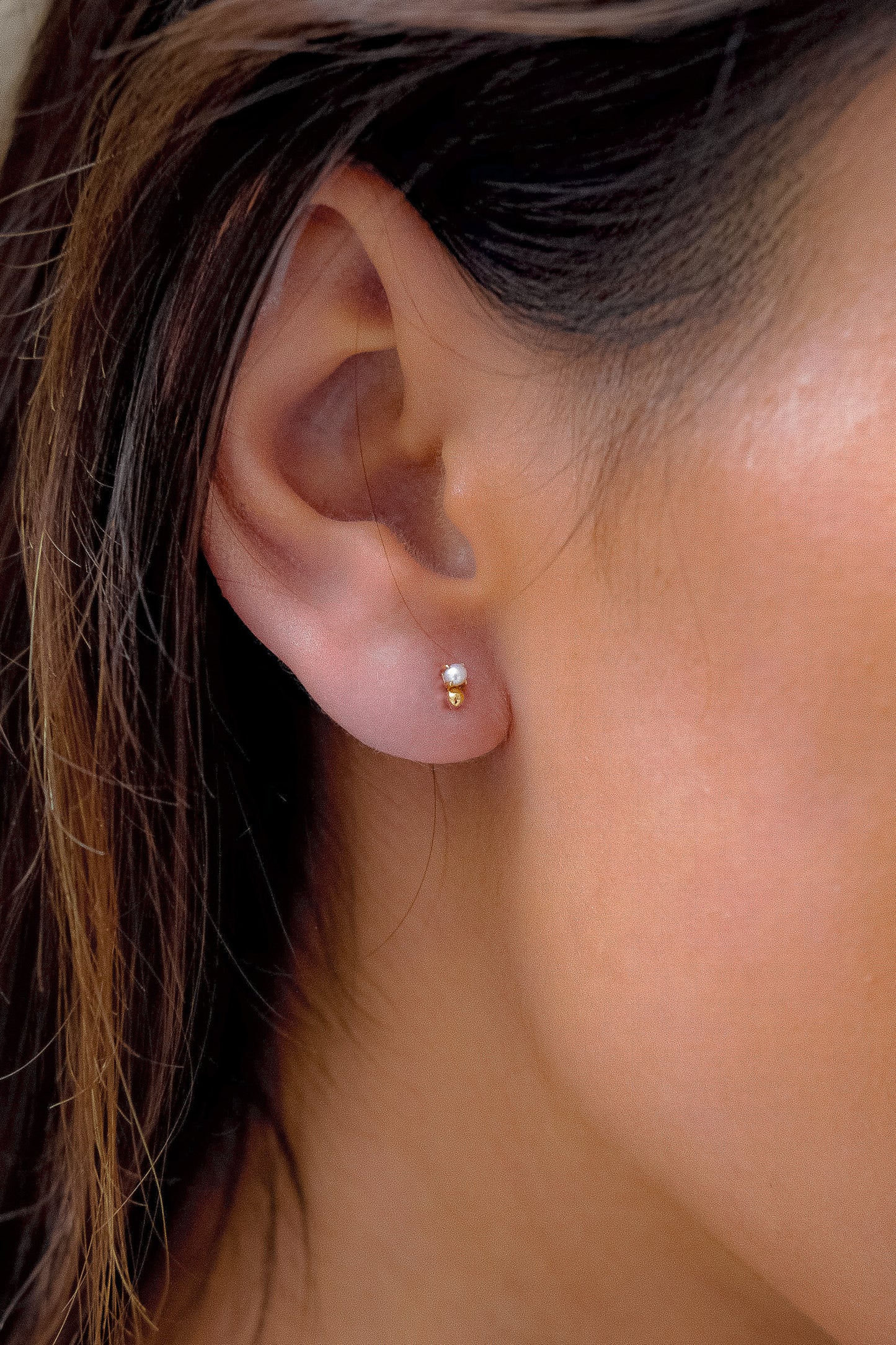 Pearl & Gold Ball Stud Earrings - 14K Gold