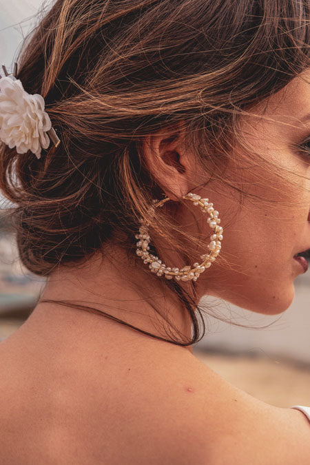 Pearl Wrapped Hoop Earrings