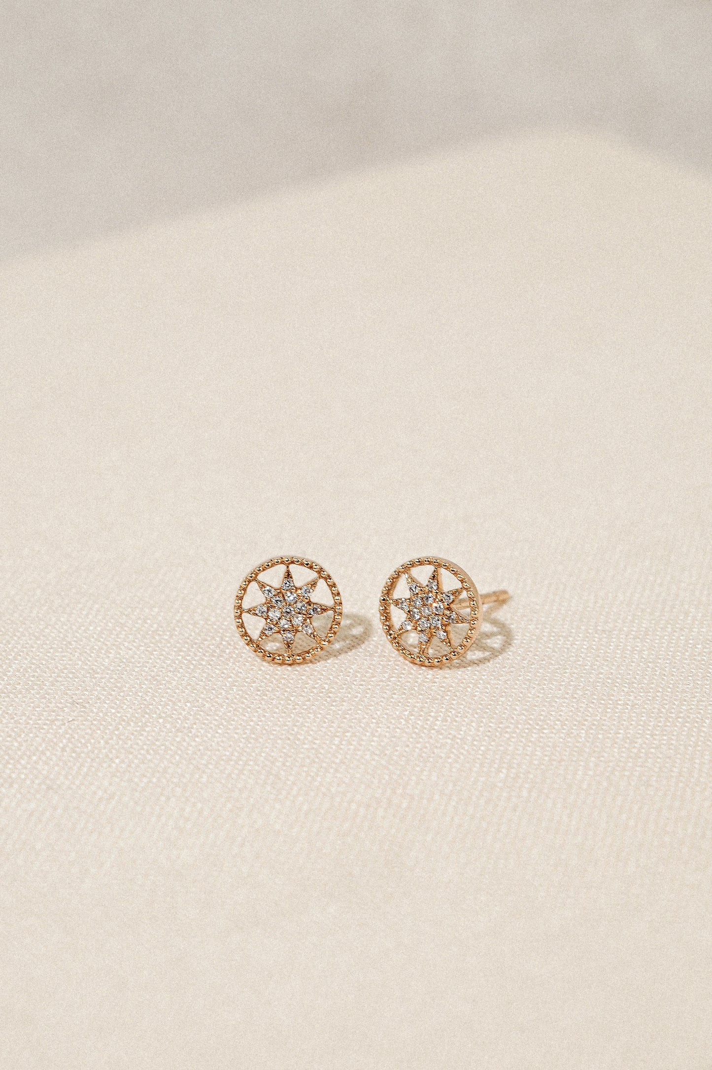 Starburst Diamond Round Star Stud Earrings