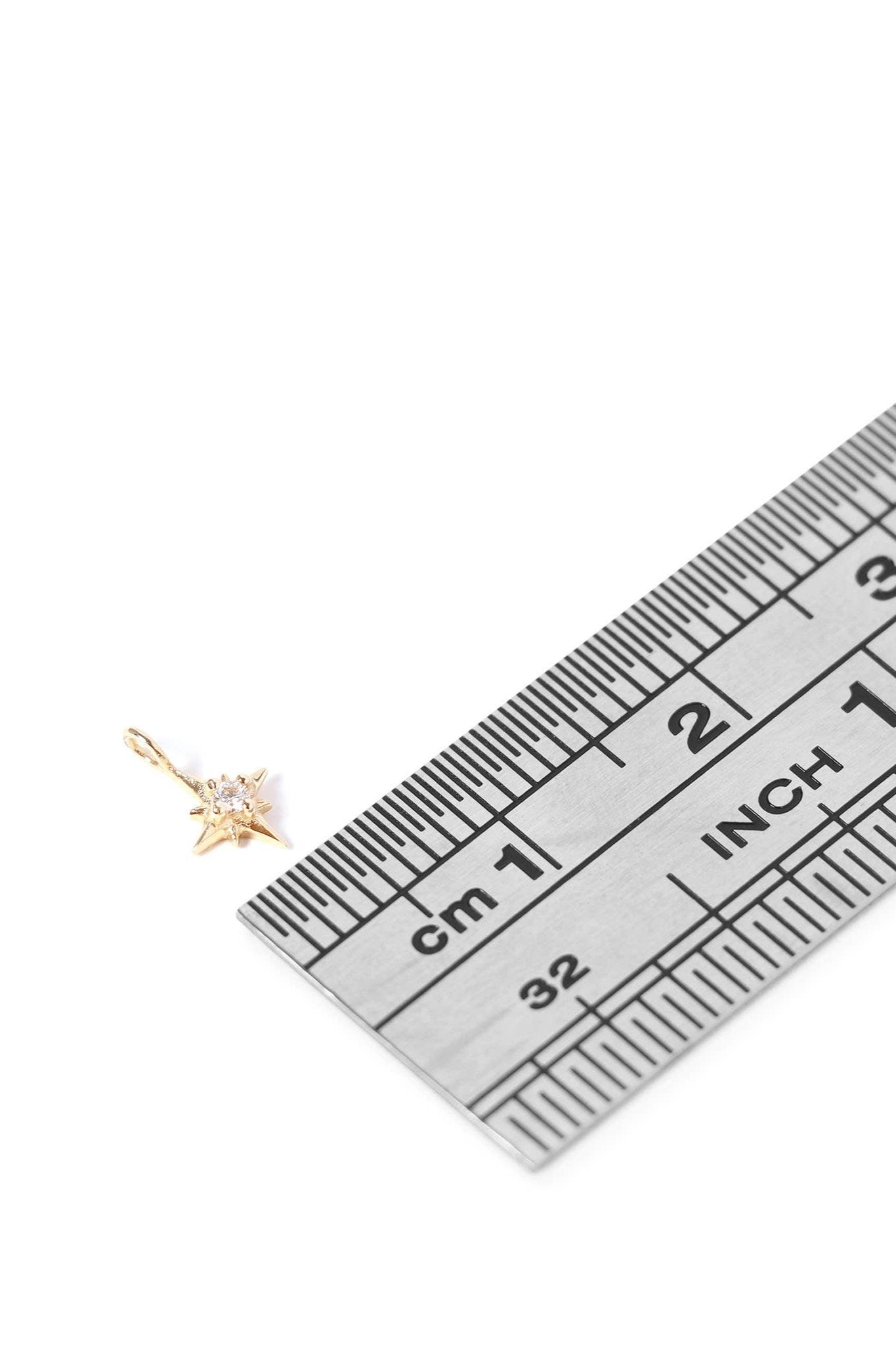 14K Solid Gold Diamond Compass Star Charm