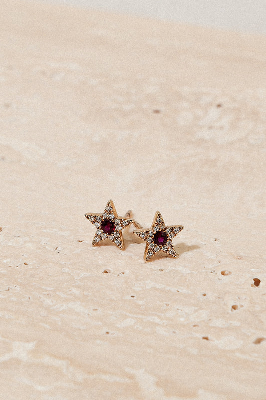 Star Ruby & Diamond Earrings - 18K Gold