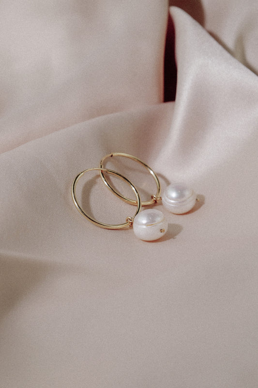 Slimline Hoop Earring with Single Pearl