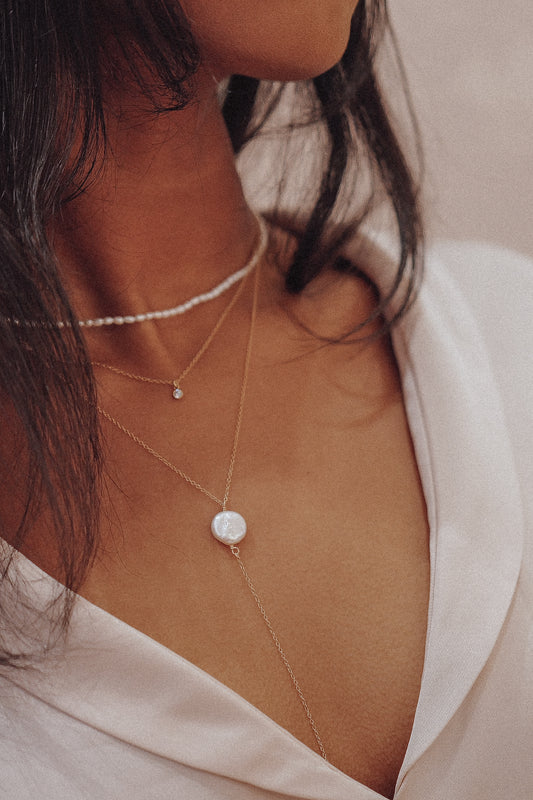 Lariat Drop Flat Pearl Necklace