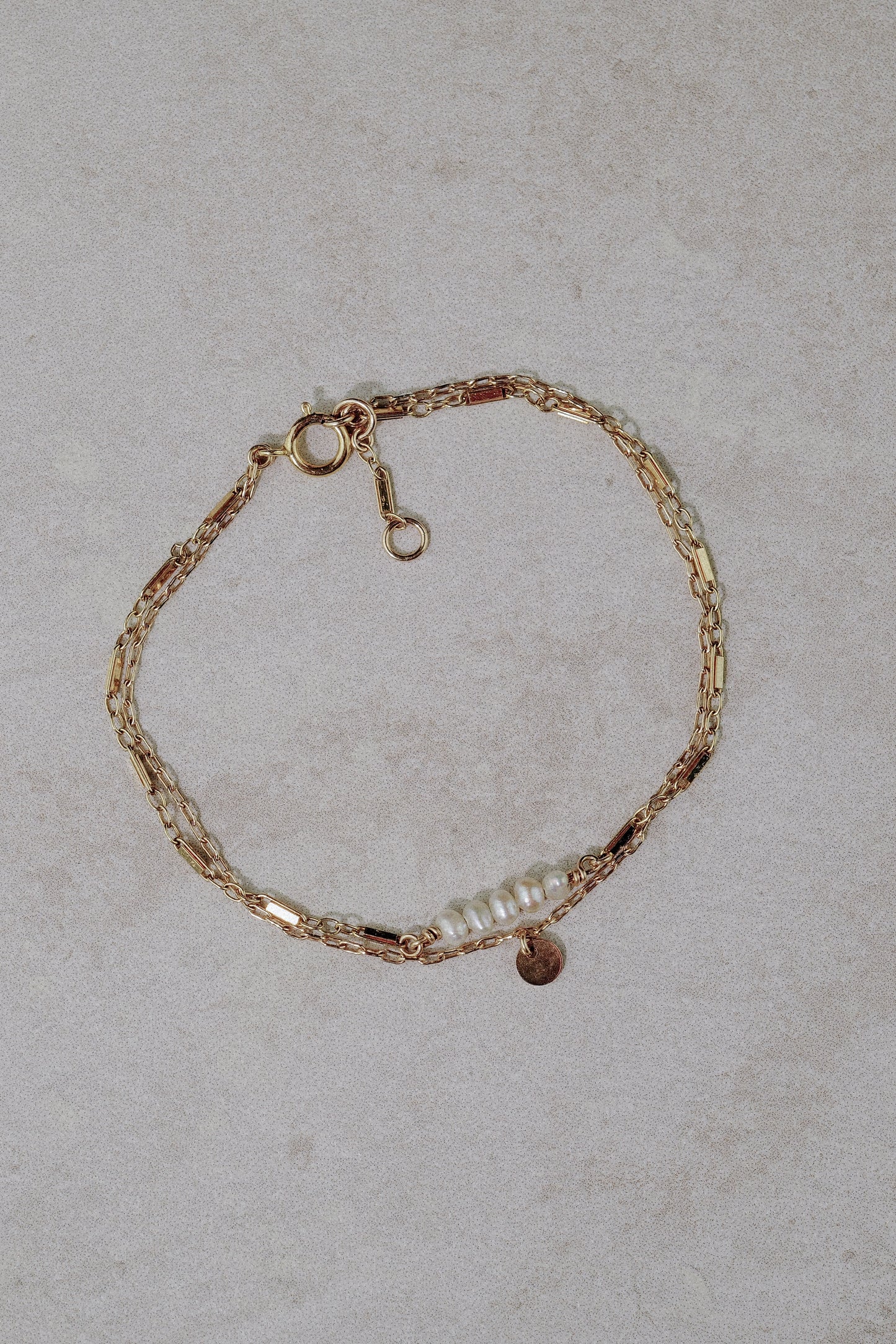 Tiny Pearl Bar Duo Chain Bracelet