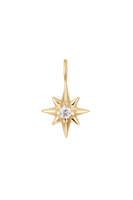 14K Solid Gold Diamond Compass Star Charm